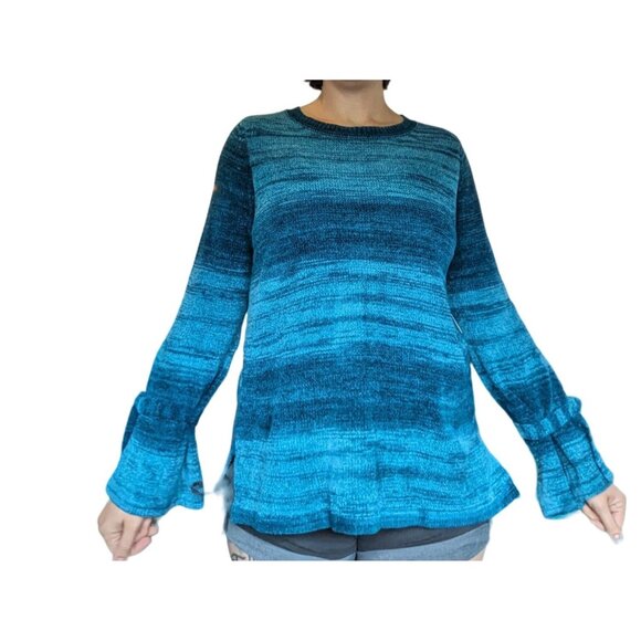 NWT St. John's Bay Teal Blue Bell Sleeve Sweater Large - Picture 8 of 9